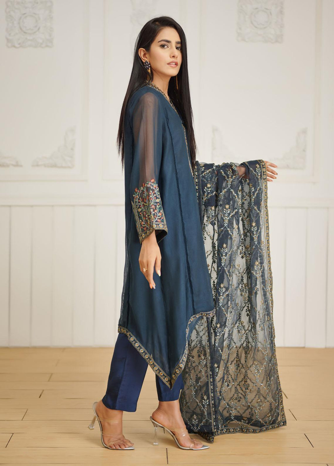 Dhanak Pret Embroidered Khaadi Net 2 Piece DA-2034 GREY