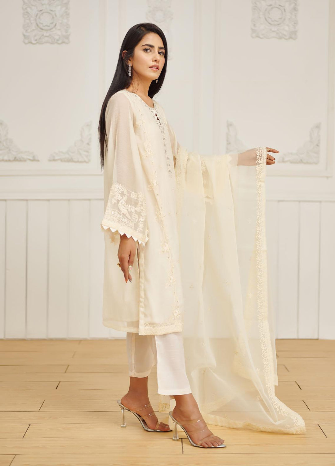 Dhanak Pret Embroidered Khaadi Net 2 Piece DA-2029 OFF WHITE