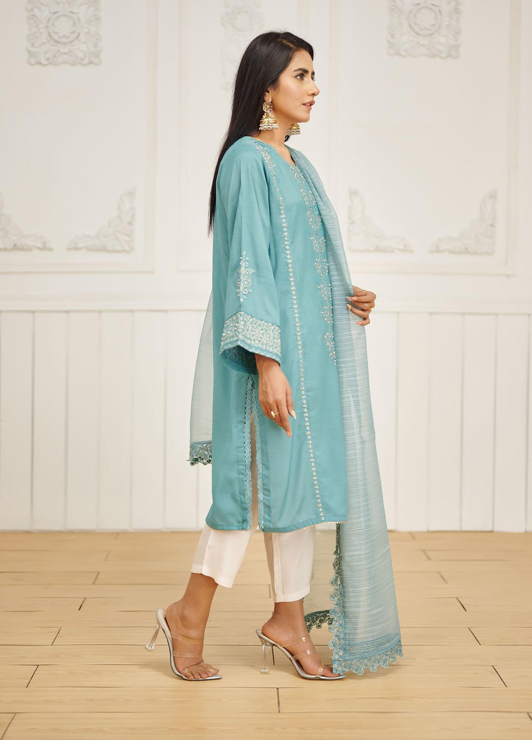 Dhanak Pret Embroidered Raw Silk 2 Piece DA-2033 C-GREEN