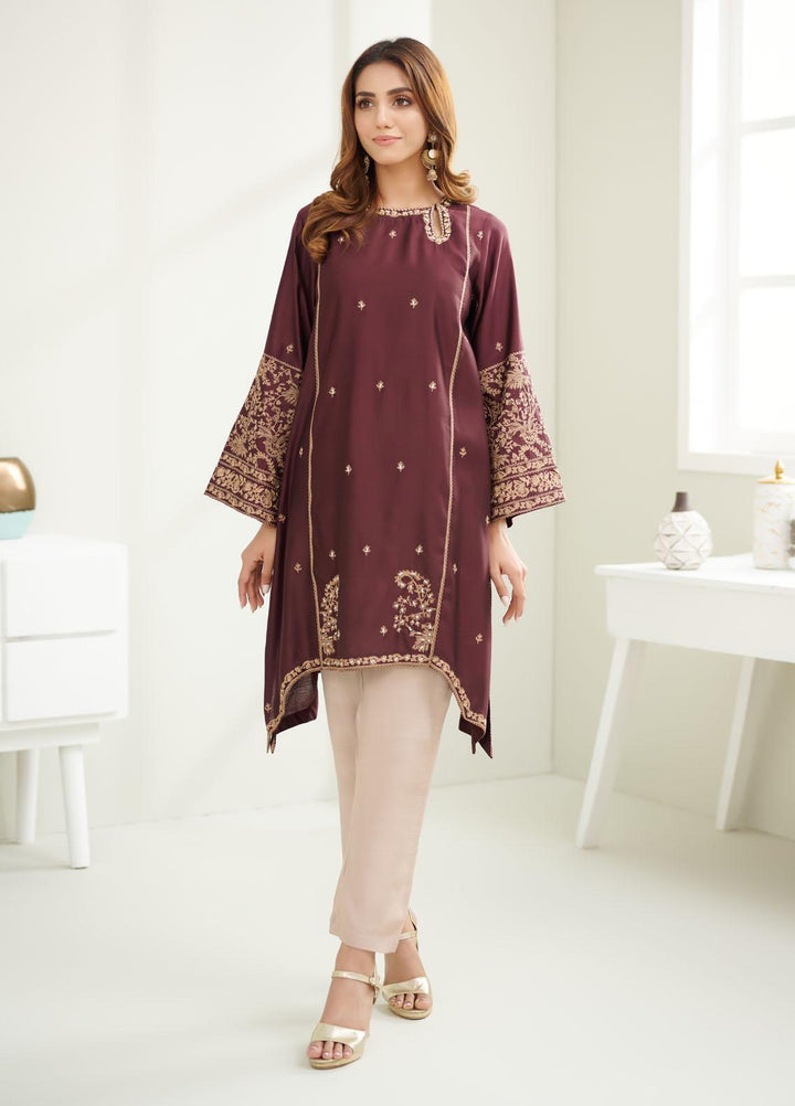 Dhanak Pret Embroidered Cotton Net Shirt DA-1613 MAROON
