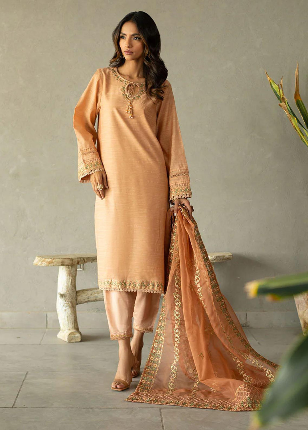 Dhanak Pret Embroidered  2 Piece Suit SS24DA-2293 LIGHT PINK
