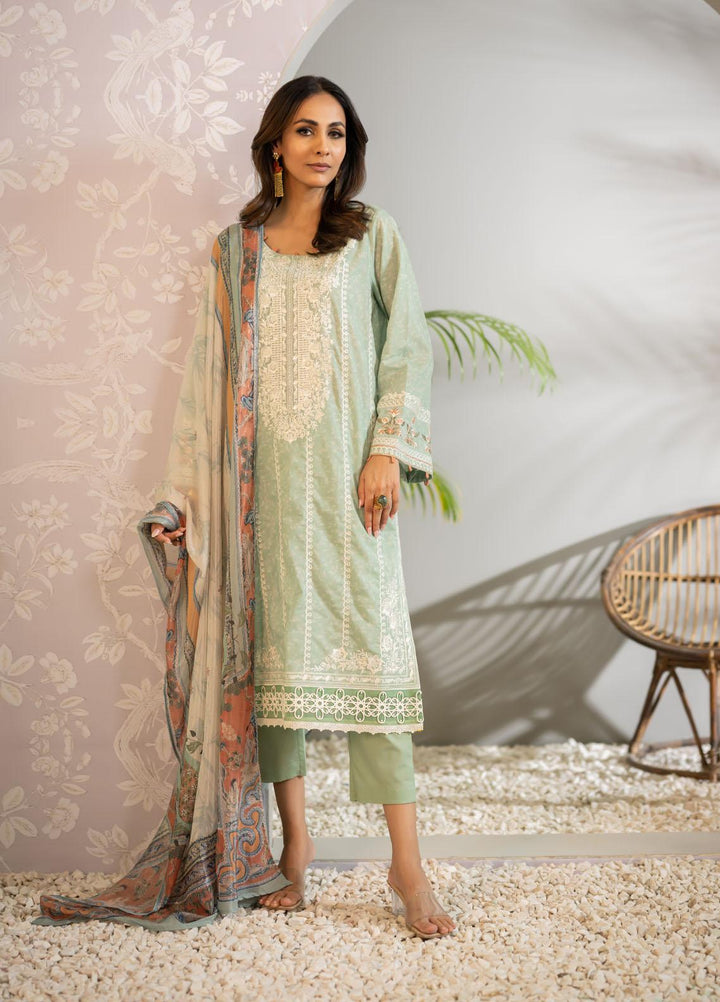 Dhanak Embroidered Cotton Suits Unstitched 3 Piece DU-3110 GREEN - Luxury Signature Collection