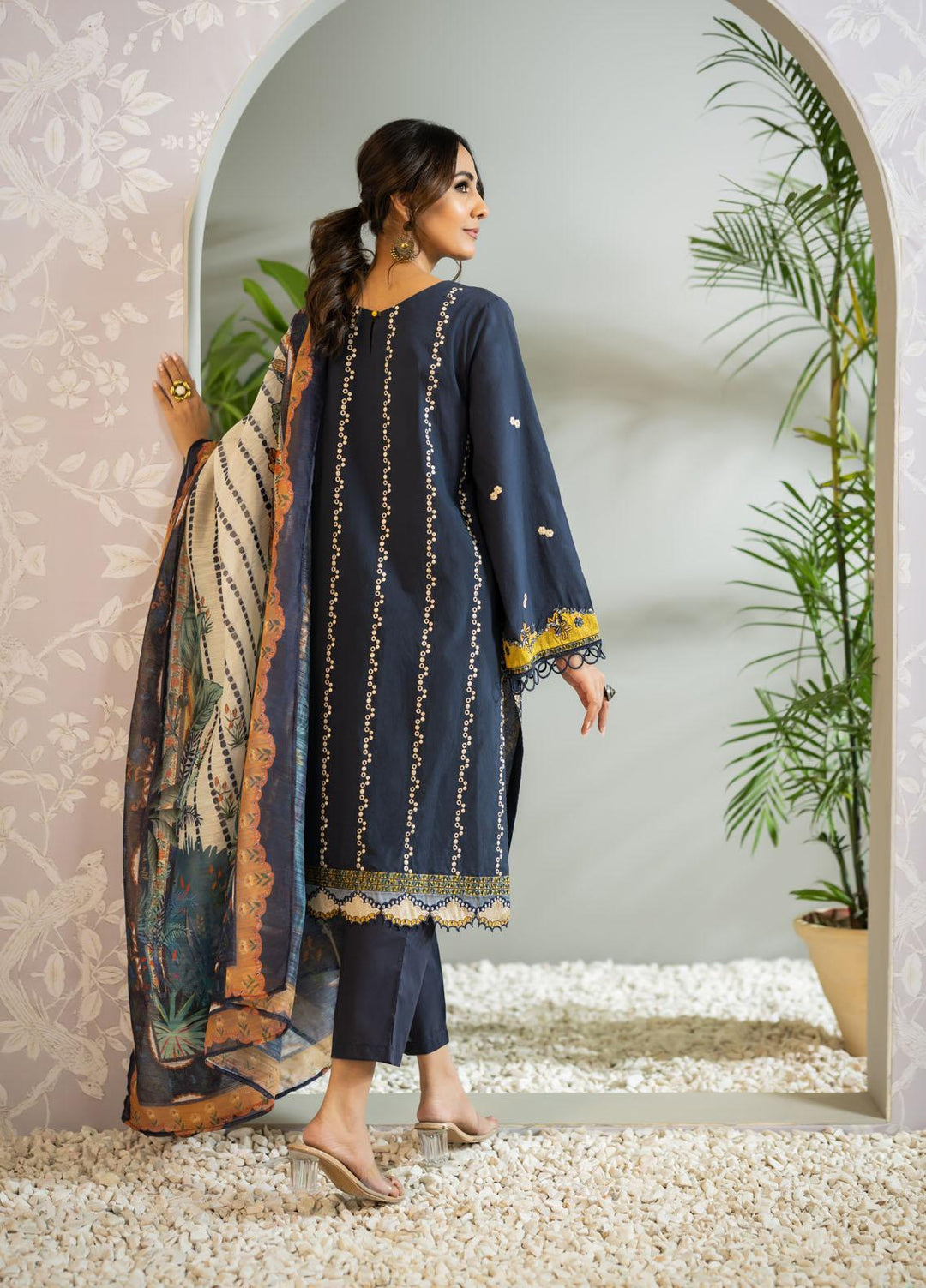 Dhanak Embroidered Cotton Suits Unstitched 3 Piece DU-3097 NAVY BLUE - Luxury Signature Collection