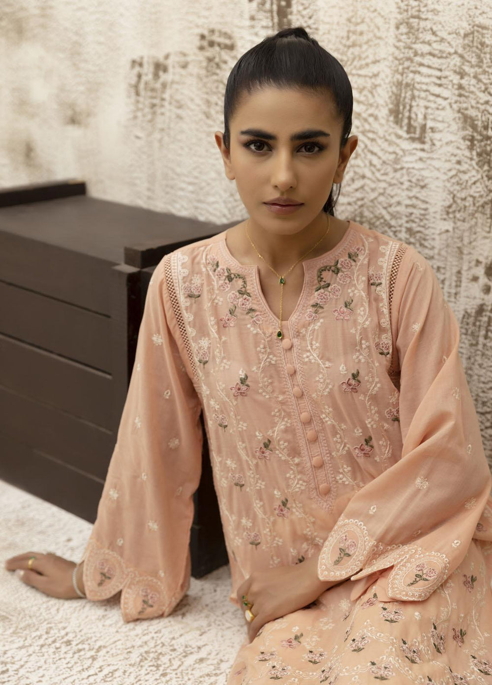 Dhanak Casual Pret Embroidered Lawn Shirt DC-0473 PEACH