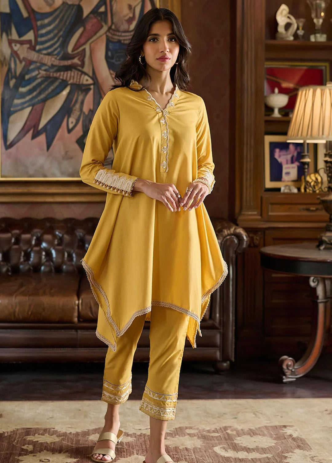 Dhanak Pret Embroidered  2 Piece Suit DC-2218 MUSTARD