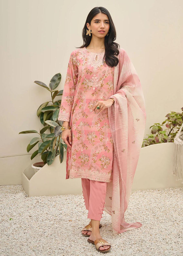 Summer Basics By Dhanak Embroidered Lawn Suits Unstitched 3 Piece DHK23SB DU-3141 PEACH - Summer Collection