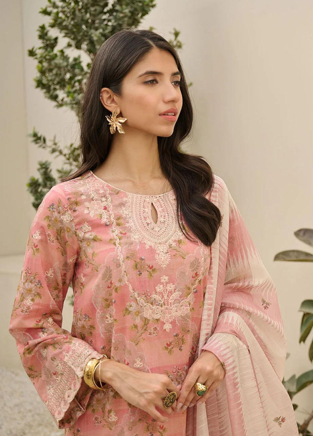 Summer Basics By Dhanak Embroidered Lawn Suits Unstitched 3 Piece DHK23SB DU-3141 PEACH - Summer Collection