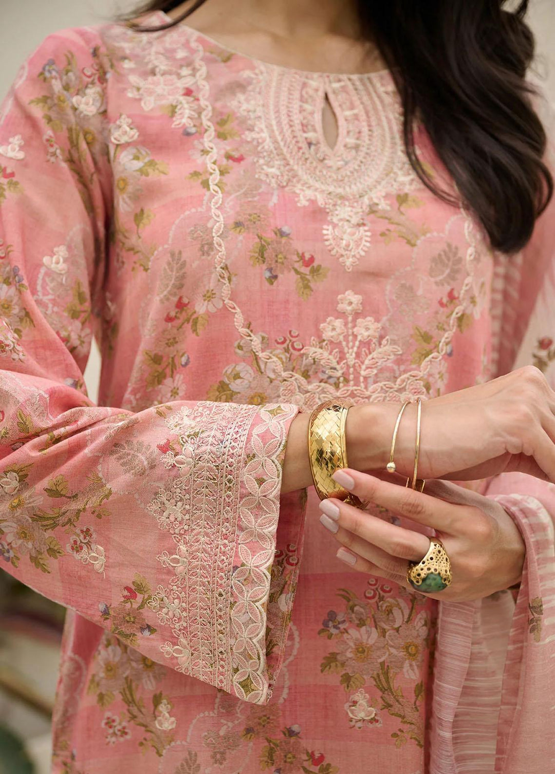 Summer Basics By Dhanak Embroidered Lawn Suits Unstitched 3 Piece DHK23SB DU-3141 PEACH - Summer Collection