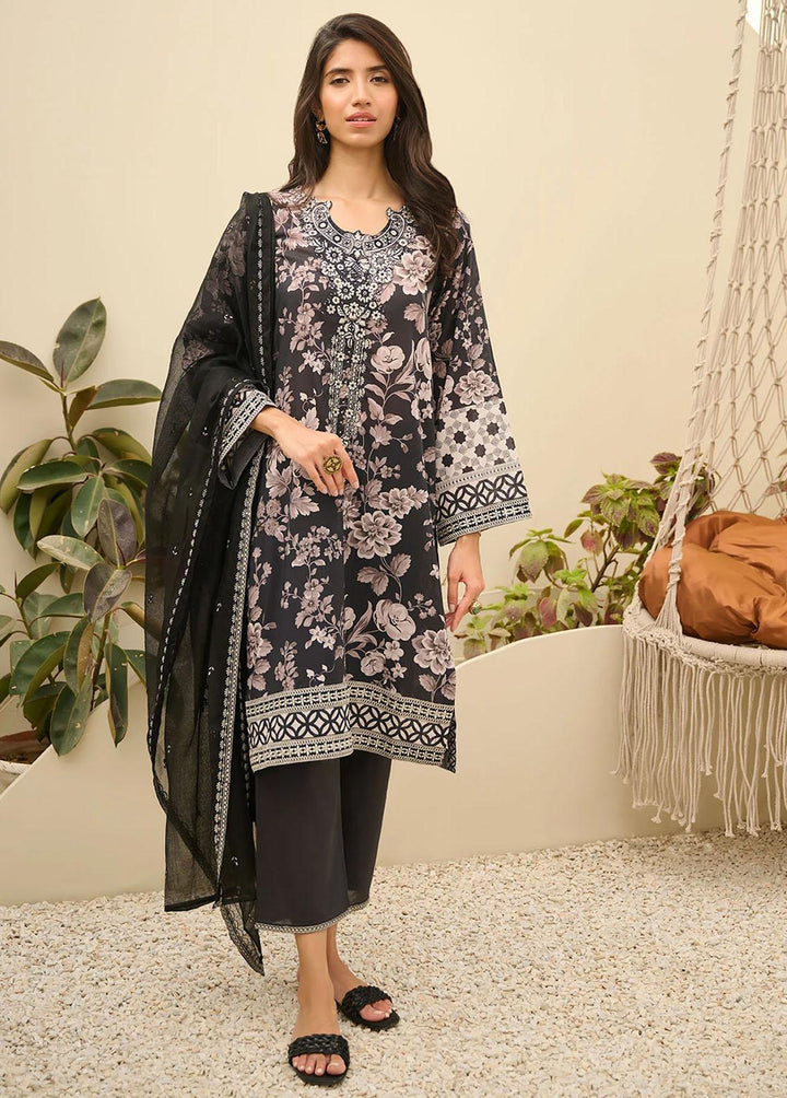Summer Basics By Dhanak Embroidered Lawn Suits Unstitched 3 Piece DHK23SB DU-3147 BLACK - Summer Collection