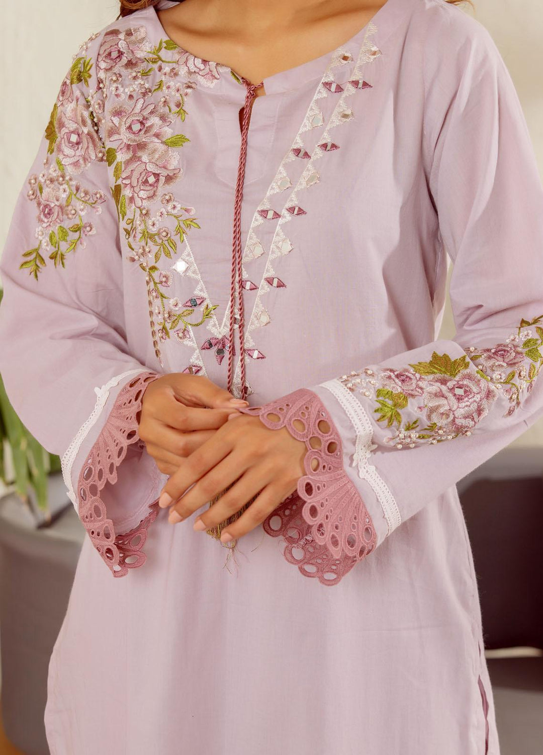 Dhanak Casual Pret Embroidered Cambric 2 Piece Suit DC-2009 L-PURPLE