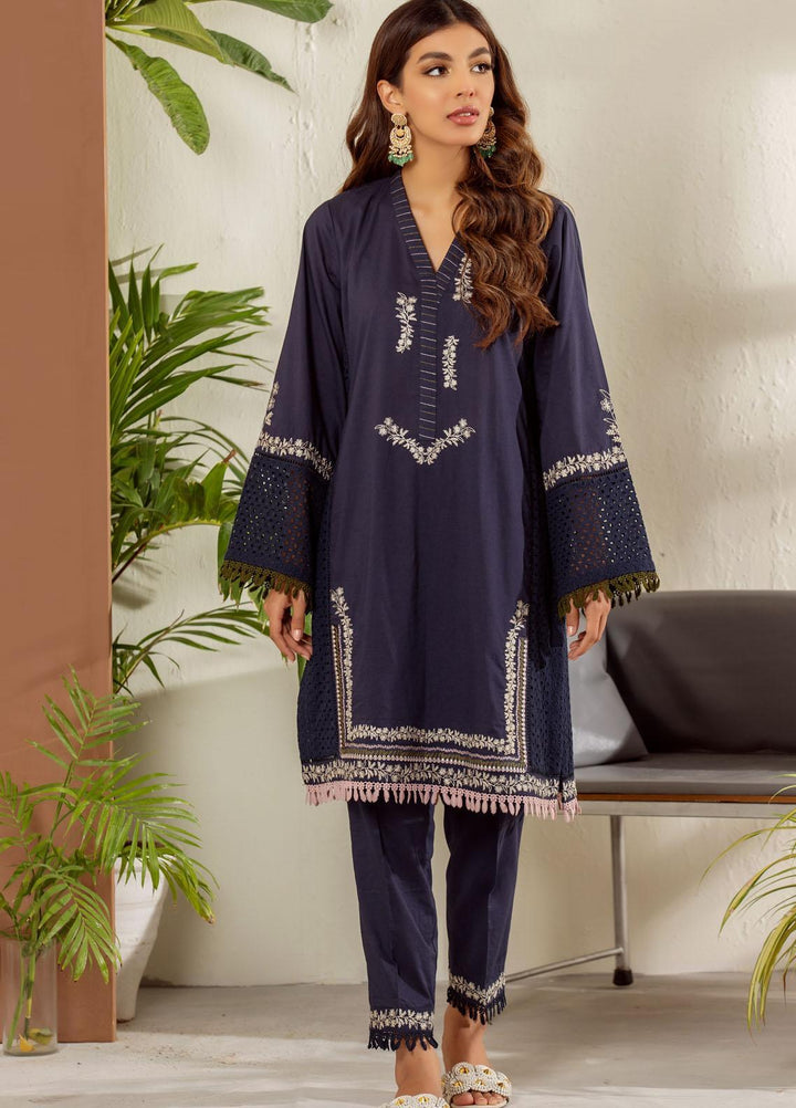 Dhanak Casual Pret Embroidered Cambric 2 Piece Suit DC-2014 NAVY BLUE