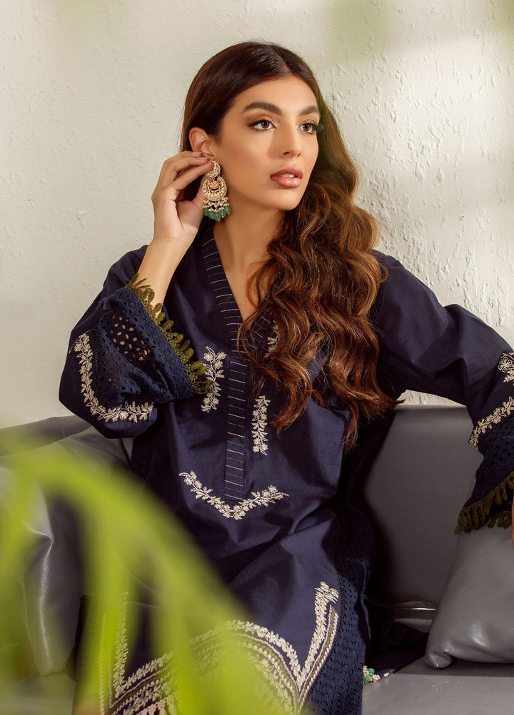 Dhanak Casual Pret Embroidered Cambric 2 Piece Suit DC-2014 NAVY BLUE