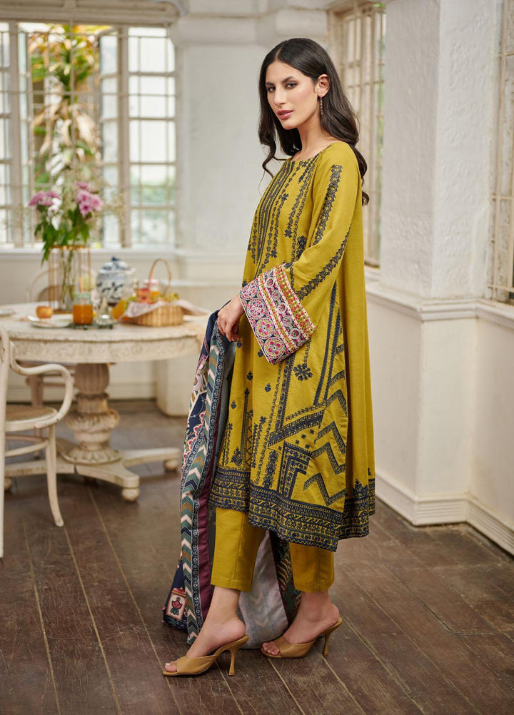 Dhanak Embroidered Khaddar Suits Unstitched 3 Piece DU-3076 OLIVE GREEN - Festive Collection