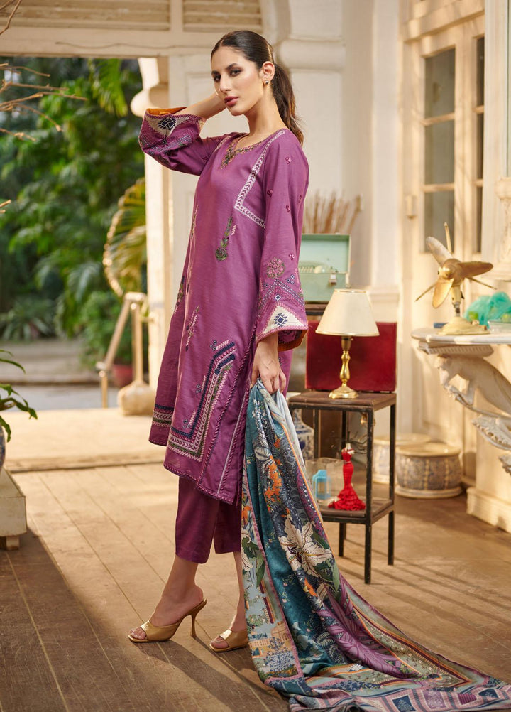 Dhanak Embroidered Khaddar Suits Unstitched 3 Piece DU-3081 DARK MAUVE - Festive Collection