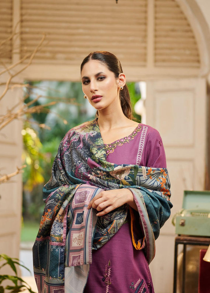 Dhanak Embroidered Khaddar Suits Unstitched 3 Piece DU-3081 DARK MAUVE - Festive Collection