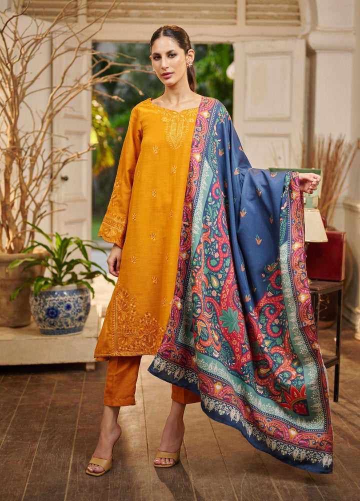 Dhanak Embroidered Khaddar Suits Unstitched 3 Piece DU-3083 ACRYLIC ORANGE - Festive Collection