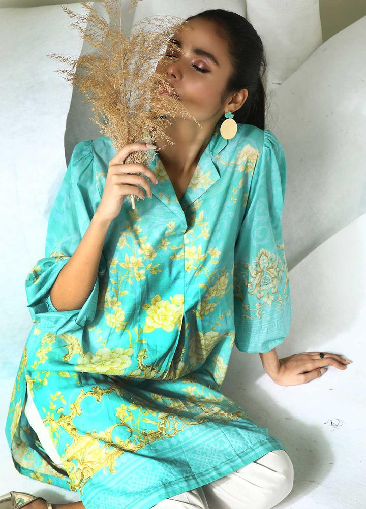 Dhanak Printed Lawn  Unstitched Kurties 05 Tifany Blue - Summer Collection