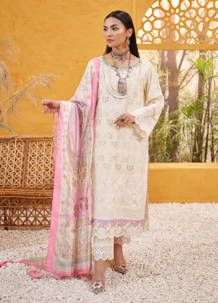 Dhanak Embroidered Lawn Suits Unstitched 3 Piece DU-3088 OFF WHITE - Luxury Collection