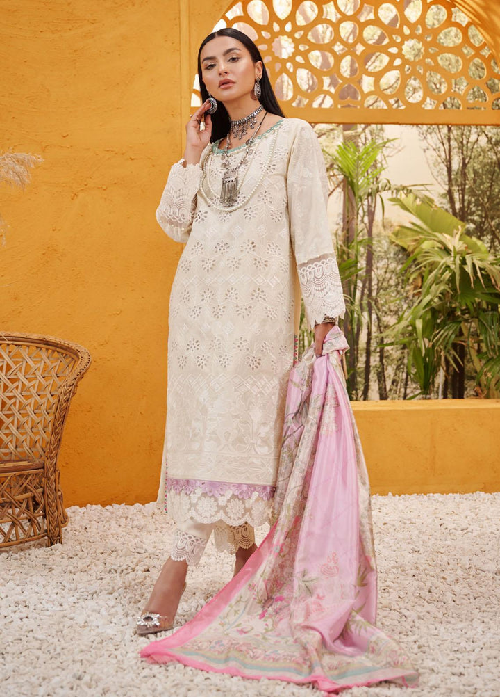 Dhanak Embroidered Lawn Suits Unstitched 3 Piece DU-3088 OFF WHITE - Luxury Collection