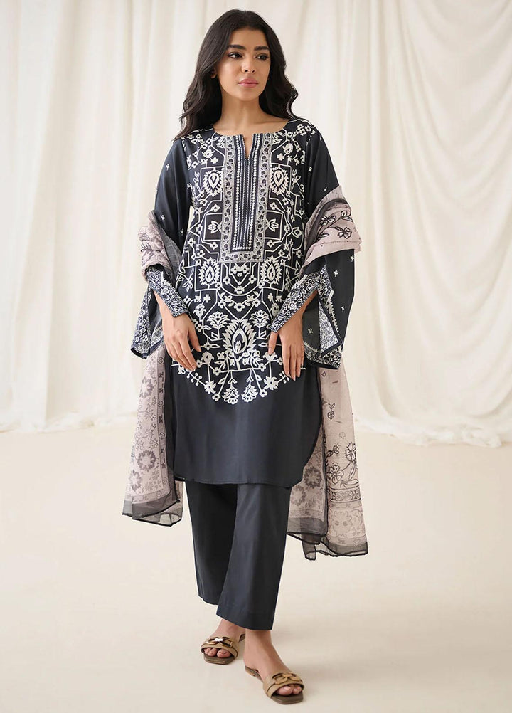 Dhanak Printed Lawn Suits Unstitched 3 Piece DHK23BWU DU-3157 BLACK - Summer Collection