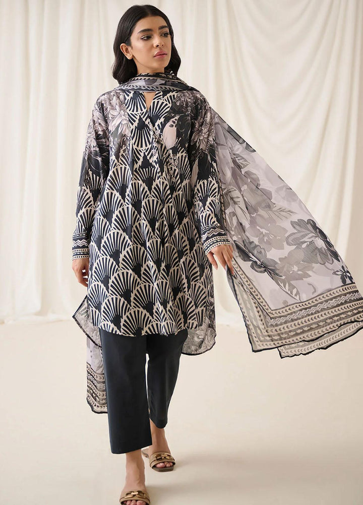 Dhanak Printed Lawn Suits Unstitched 3 Piece DHK23BWU DU-3158 BLACK - Summer Collection