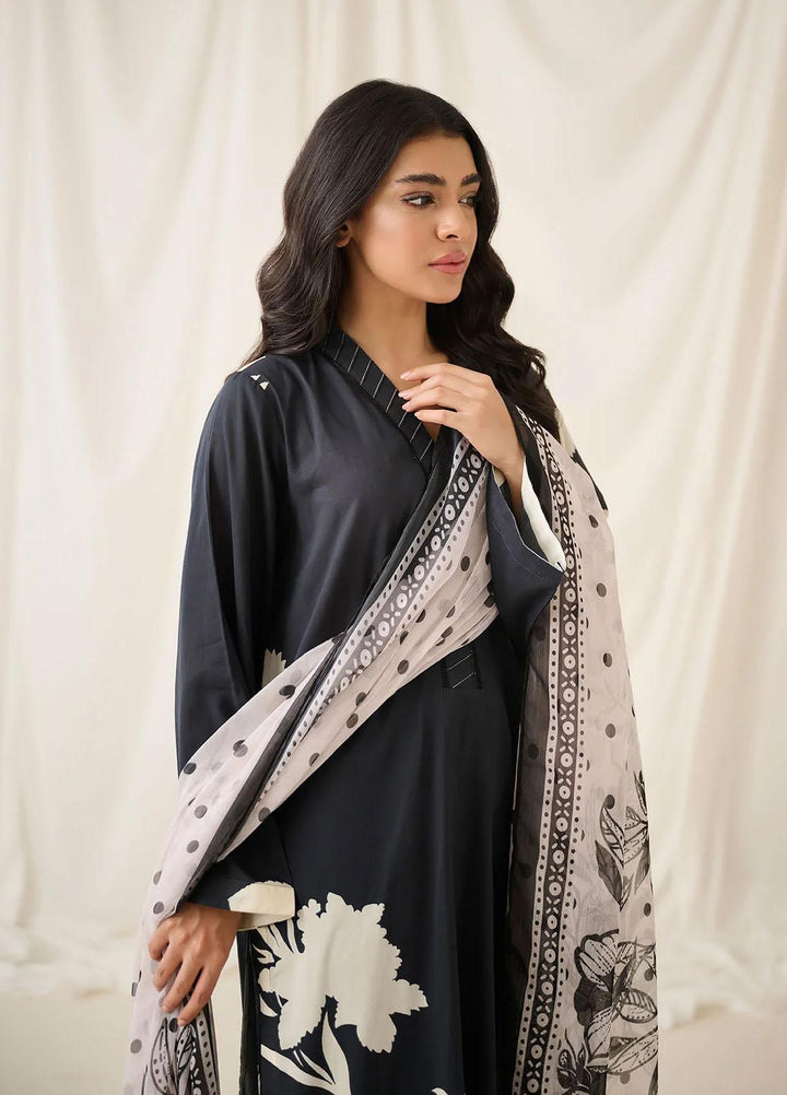 Dhanak Printed Lawn Suits Unstitched 3 Piece DHK23BWU DU-3159 BLACK - Summer Collection