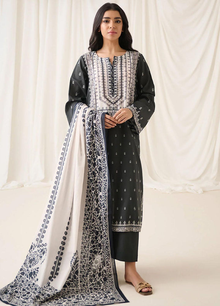 Dhanak Printed Lawn Suits Unstitched 3 Piece DHK23BWU DU-3160 BLACK - Summer Collection