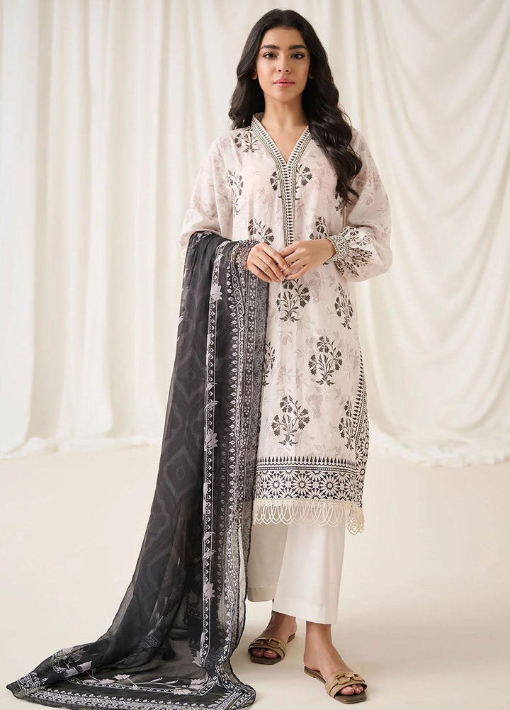 Dhanak Printed Lawn Suits Unstitched 3 Piece DHK23BWU DU-3164 OFF-WHITE - Summer Collection