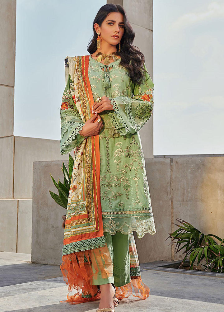 Dhanak Embroidered Lawn Suits Unstitched 3 Piece DU-3050 01 GREEN - Summer Collection