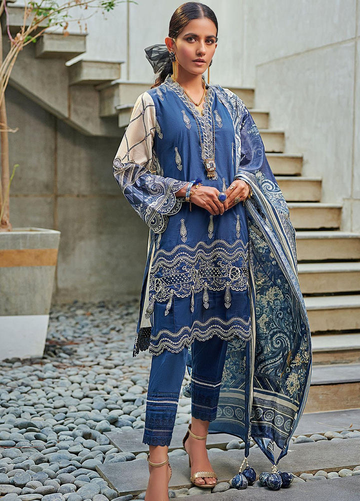 Dhanak Embroidered Lawn Suits Unstitched 3 Piece DU-3052 03 NAVY BLUE - Summer Collection