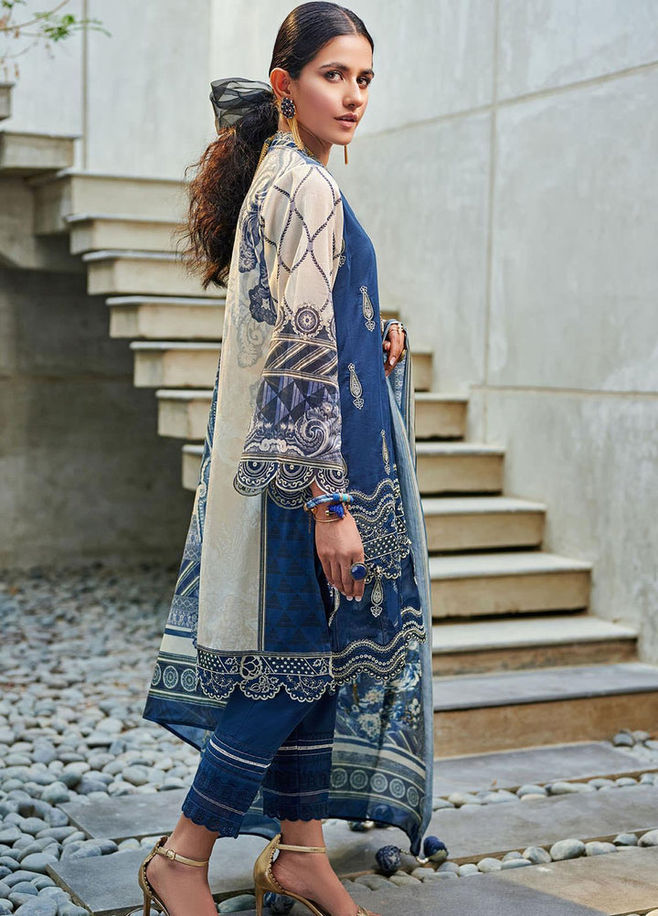 Dhanak Embroidered Lawn Suits Unstitched 3 Piece DU-3052 03 NAVY BLUE - Summer Collection