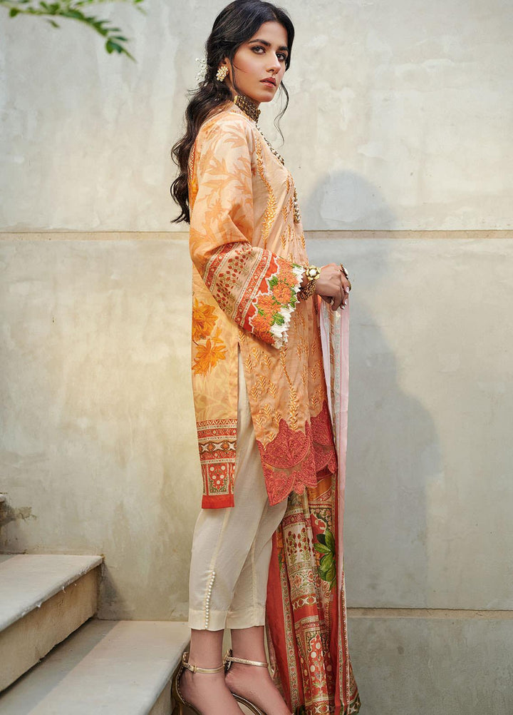 Dhanak Embroidered Lawn Suits Unstitched 3 Piece DU-3053 04 ORANGE - Summer Collection