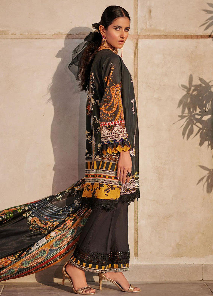 Dhanak Embroidered Lawn Suits Unstitched 3 Piece DU-3055 06 BLACK - Summer Collection