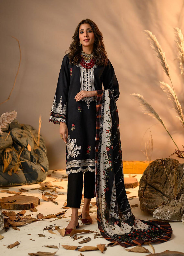 Winter Tales By Dhanak Embroidered Karandi Suits Unstitched 3 Piece DK22WT DU-3113 BLACK - Winter Collection
