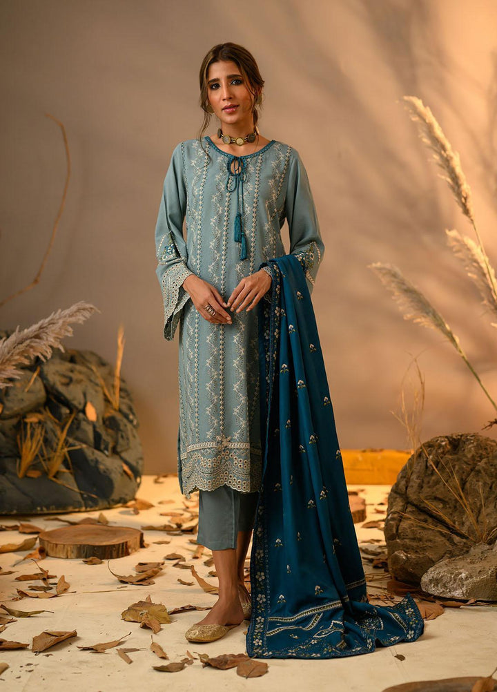 Winter Tales By Dhanak Embroidered Karandi Suits Unstitched 3 Piece DK22WT DU-3119 BLUE - Winter Collection