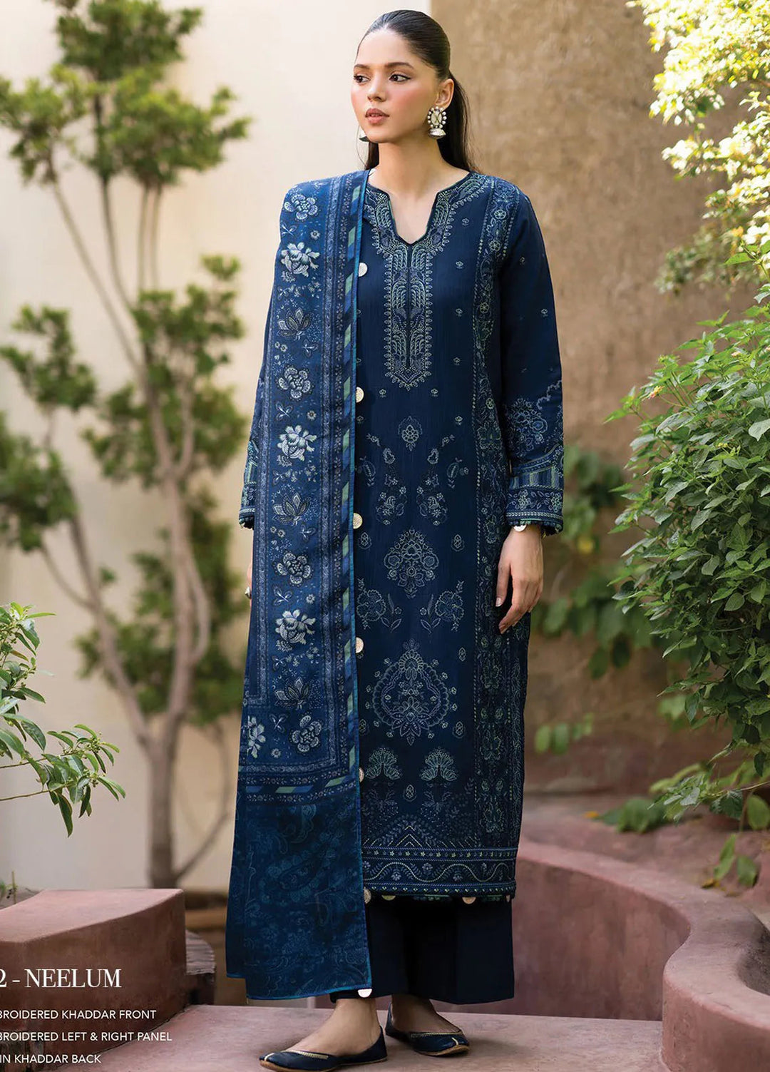 Dhoop Kinaray by Xenia Embroidered Khaddar Suit Unstitched 3 Piece D-02 Neelum - Winter Collection