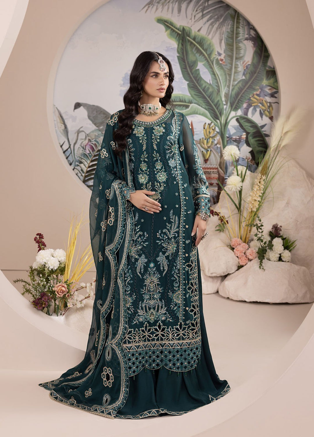 Diara Couture Pret Embroidered Sharara Organza 3 Piece Suit SF-14 Green