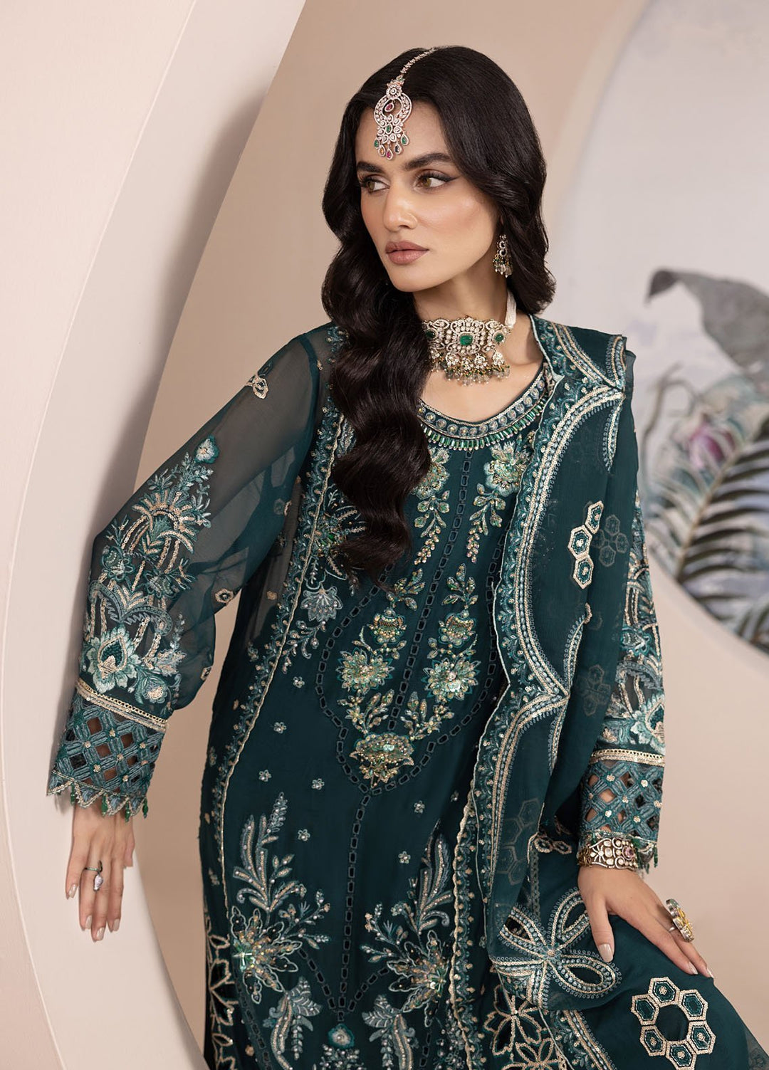 Diara Couture Pret Embroidered Sharara Organza 3 Piece Suit SF-14 Green