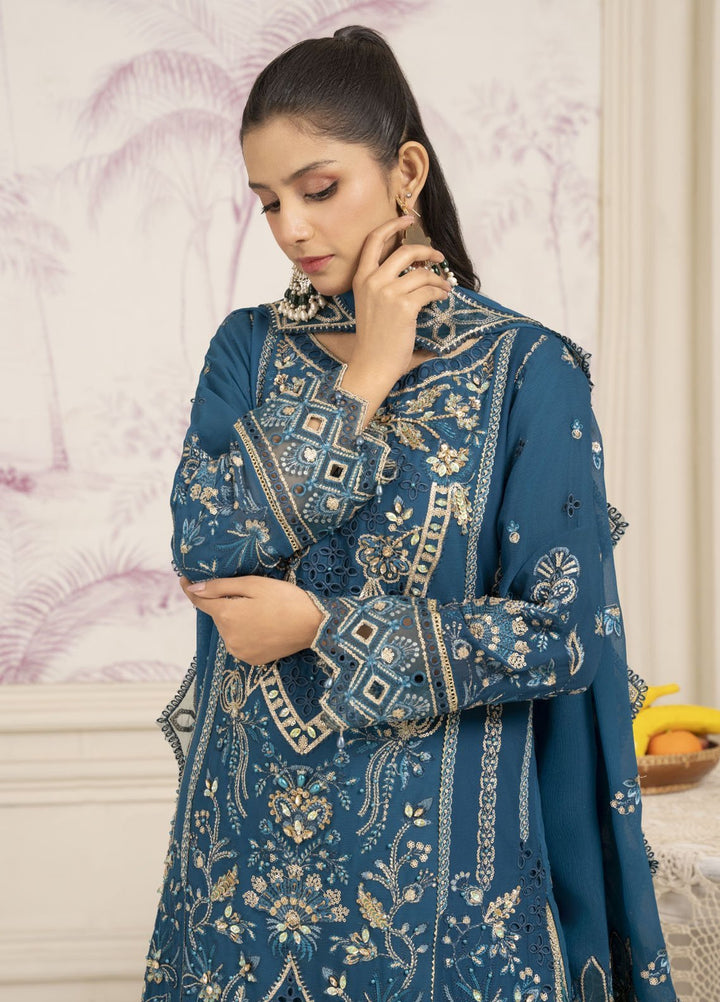 Diara Couture Pret Embroidered Sharara Organza 3 Piece Suit SF-13 Teal Blue