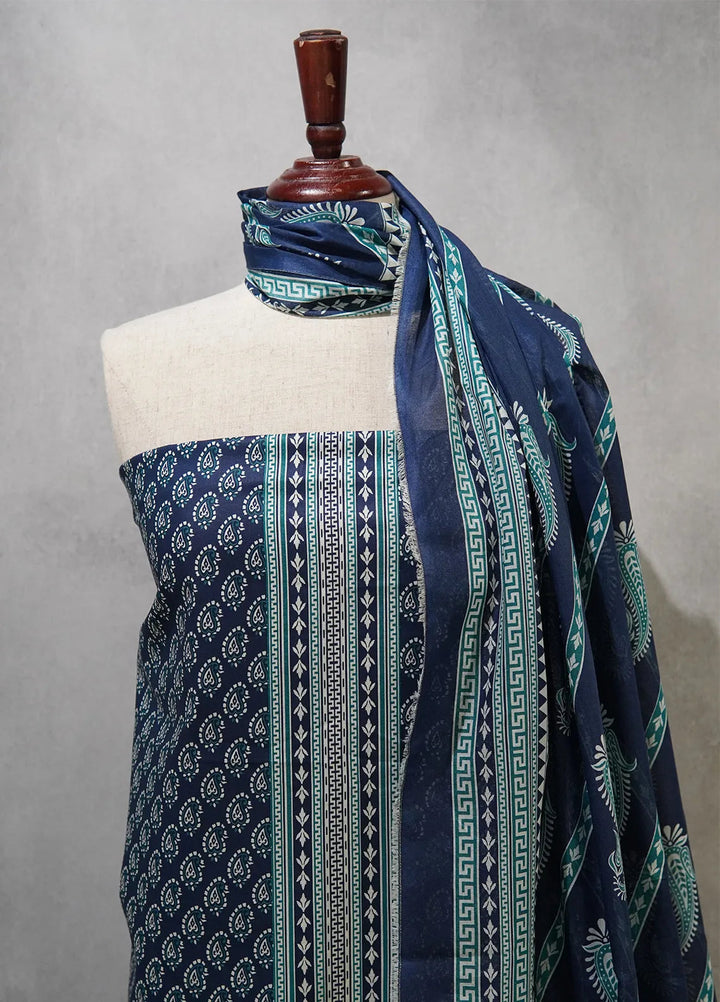 Digital Print By Bin Saeed Printed Lawn Suit Unstitched 3 Piece BN24F Blue - Summer Collection