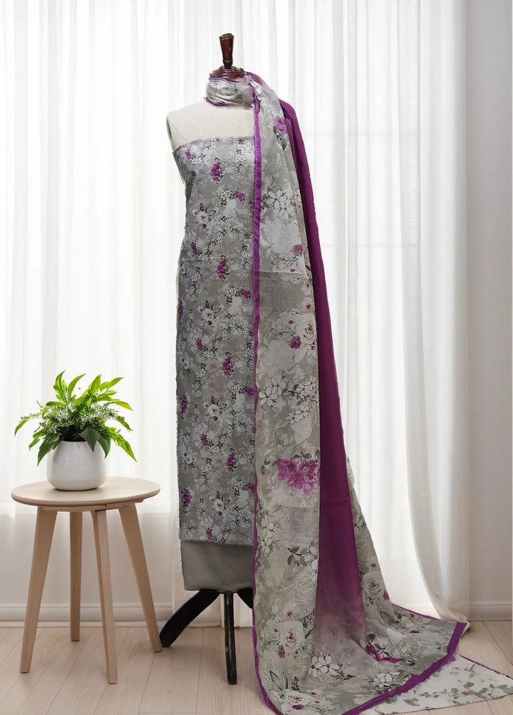 Digital Print By Bin Saeed Printed Lawn Suit Unstitched 3 Piece BN24F Grey - Summer Collection