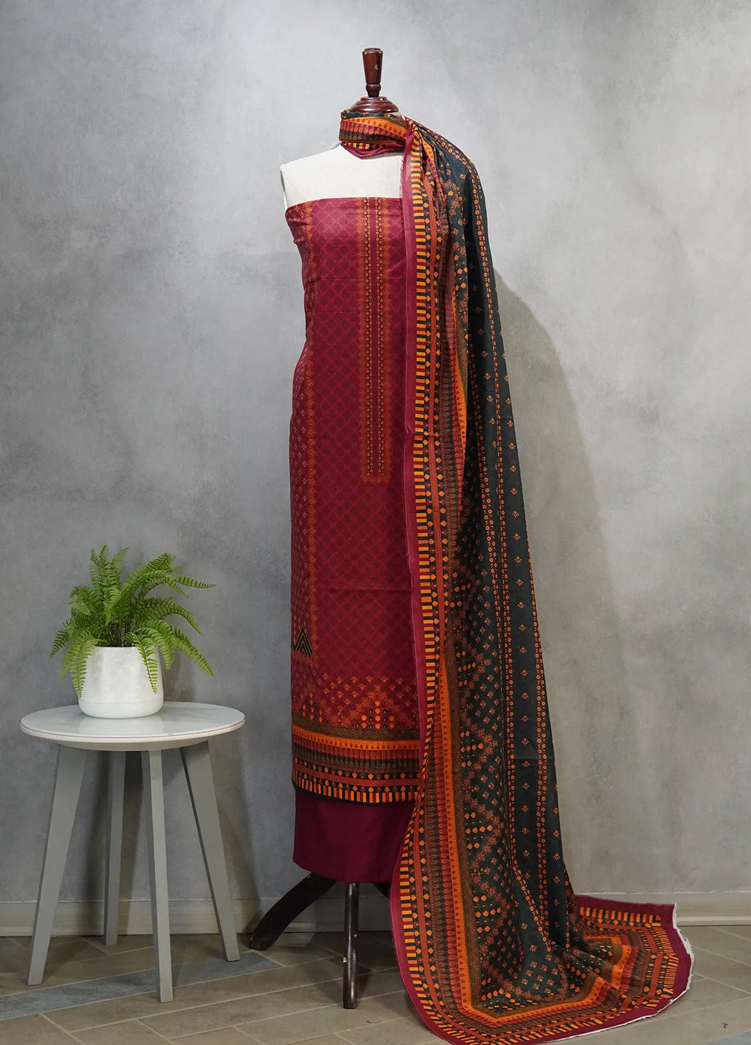 Digital Print By Bin Saeed Printed Lawn Suit Unstitched 3 Piece BN24F Red - Summer Collection