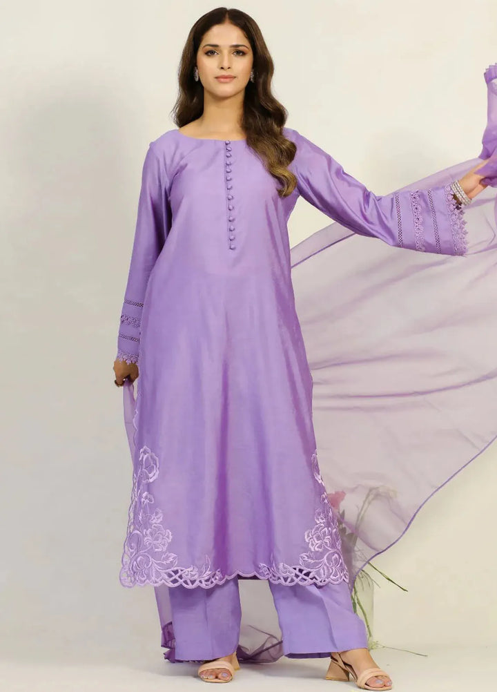 Dilara By Grandeur Pret Embroidered Raw Silk 3 Piece Suit Mauve