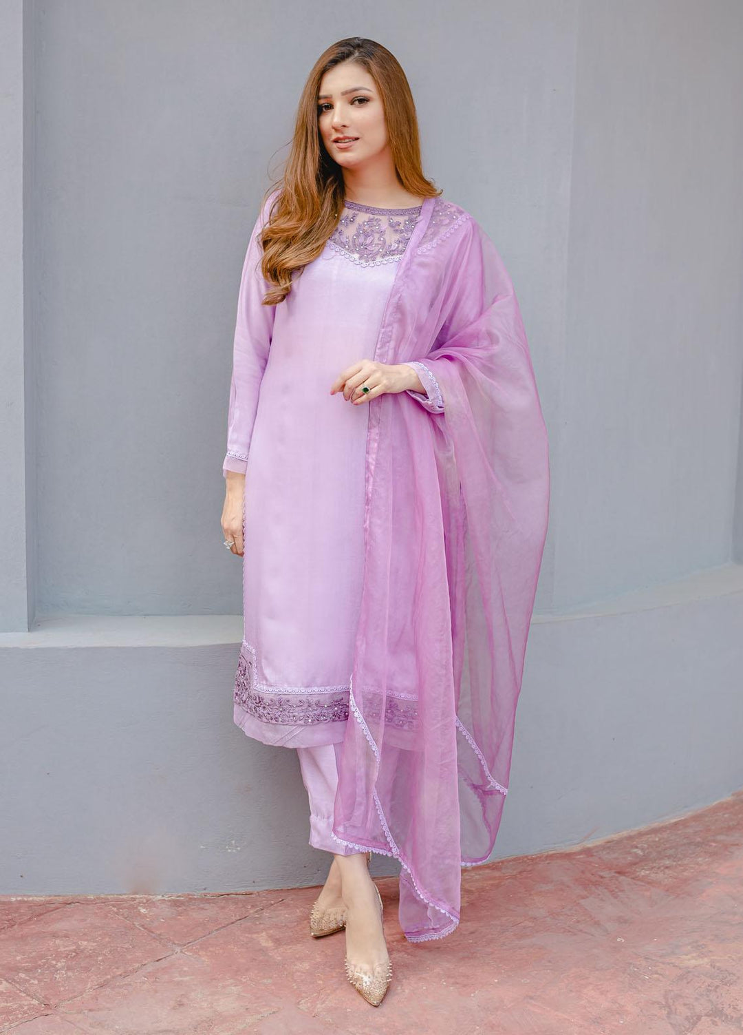 Diva Pret Luxury Pret  Cotton Net 3 Piece DV22L LILAC