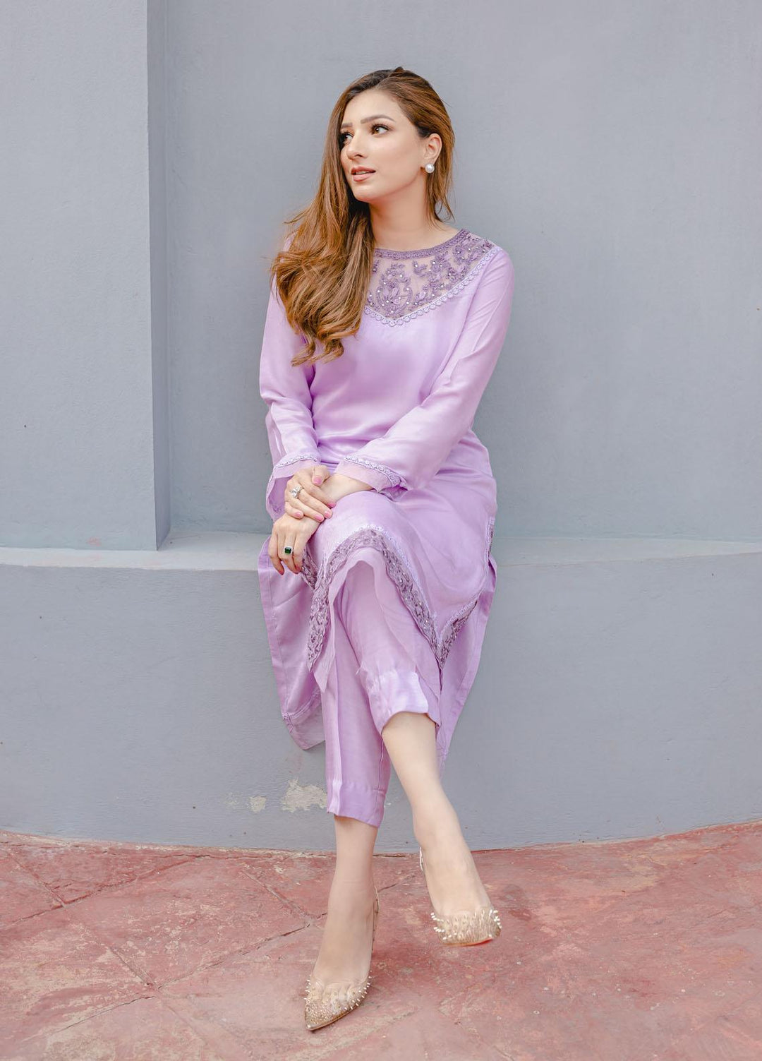 Diva Pret Luxury Pret  Cotton Net 3 Piece DV22L LILAC