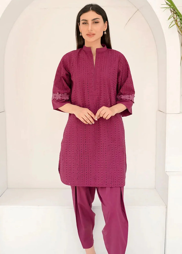 Dreamy Garden By Dhaga Pret Viscose 2 Piece Suit Pink Schiflli