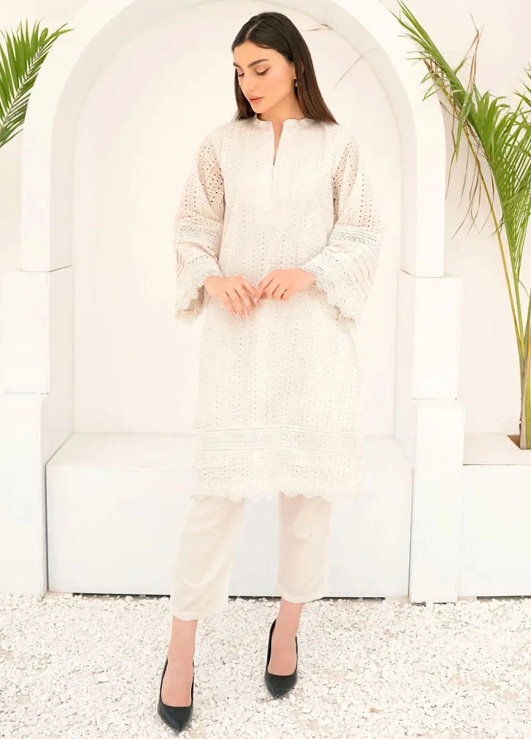 Dreamy Garden By Dhaga Pret Chikankari Dhaga 2 Piece Suit White Schiflli