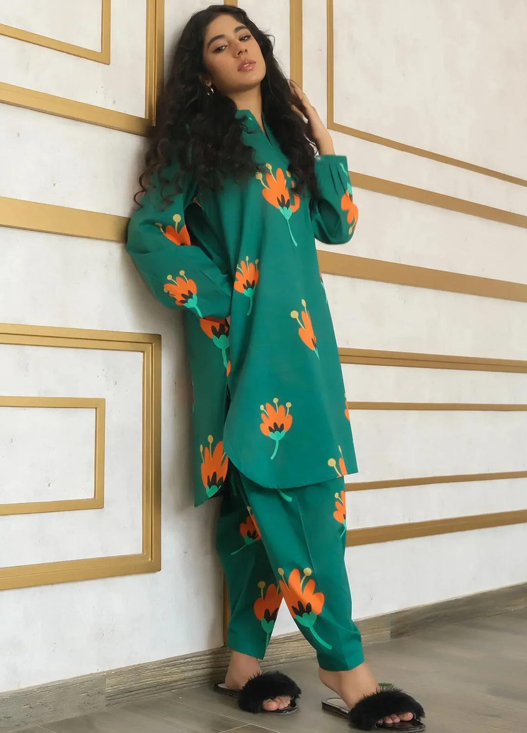 Dreamy Garden By Dhaga Pret Printed Dhaga 2 Piece Suit Pea Green
