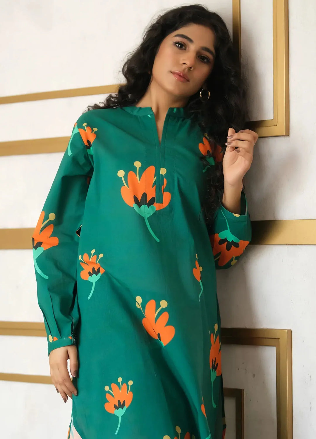 Dreamy Garden By Dhaga Pret Printed Dhaga 2 Piece Suit Pea Green