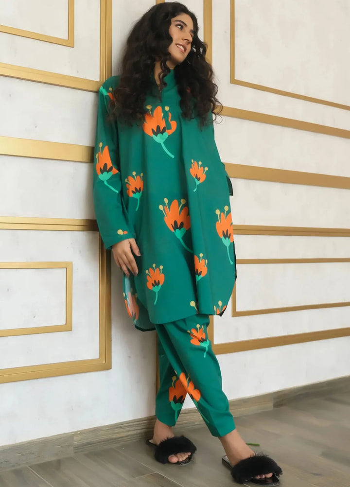 Dreamy Garden By Dhaga Pret Printed Dhaga 2 Piece Suit Pea Green